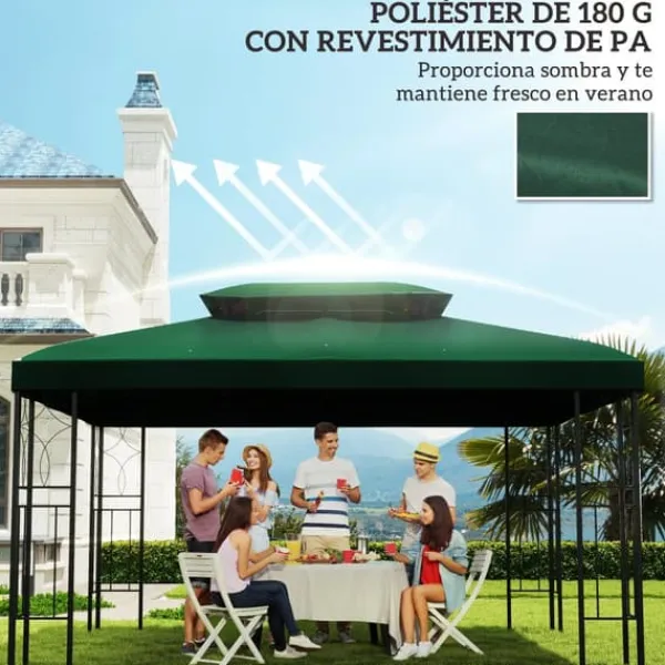 Paviljong/Gazebo Ersättningstak - 4 x 3 m - Dubbelt Tak - UV-skydd - Grön Tält & Lusthus