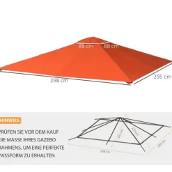 Best Paviljongtak 2,98x2,95 m, solskydd i polyester, orange Tält & Lusthus