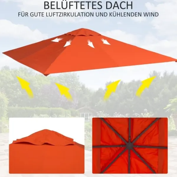 Best Paviljongtak 2,98x2,95 m, solskydd i polyester, orange Tält & Lusthus