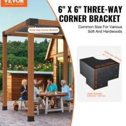Pergola Fästesats, 3-vägs hörnfäste, 14,2x14,2 cm, Svart, Stål