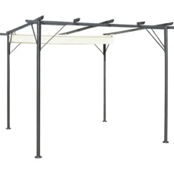 Clearance Pergola med indragbart tak gräddvit 3x3 m stål - Trädgårdsbåge - Trädgårdsbågar - Home & Living Valvbågar, Spaljéer, Bersåer & Pergolor