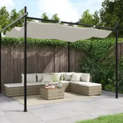 vidaXL Pergola med infällbart tak gräddvit 295x292x230 cm