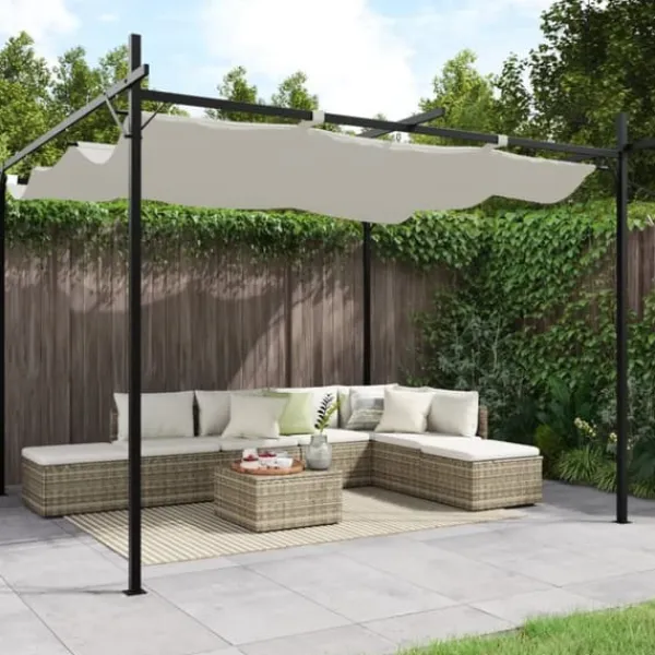 vidaXL Pergola med infällbart tak gräddvit 295x292x230 cm