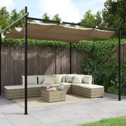 Best Pergola med infällbart tak taupe 295x292x230 cm Valvbågar, Spaljéer, Bersåer & Pergolor