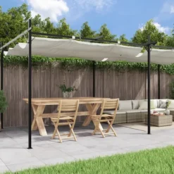 Sale Pergola med infällbart tak gräddvit 589x292x230 cm Valvbågar, Spaljéer, Bersåer & Pergolor