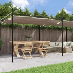 Pergola med infällbart tak taupe 589x292x230 cm Valvbågar, Spaljéer, Bersåer & Pergolor