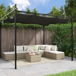 vidaXL Pergola med infällbart tak antracit 295x292x230 cm