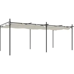 Pergola med infällbart tak | Färg: Gräddvit | Storlek: 589x292x230 cm