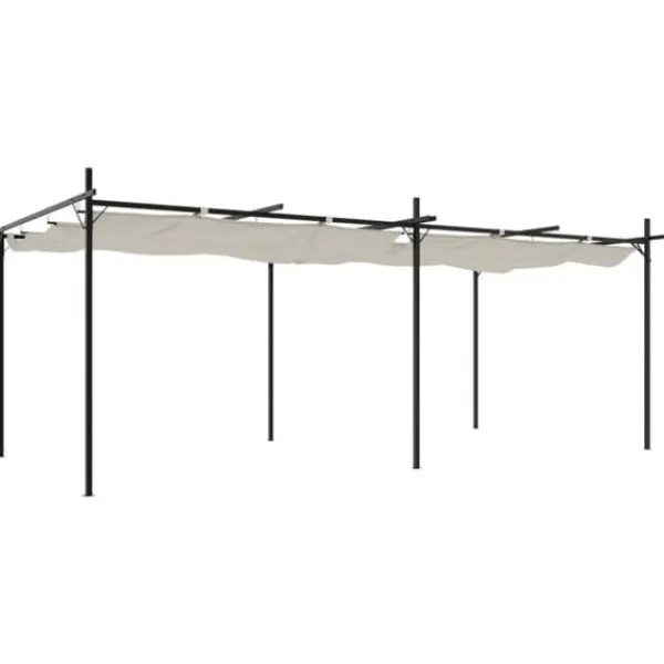 Pergola med infällbart tak | Färg: Gräddvit | Storlek: 589x292x230 cm