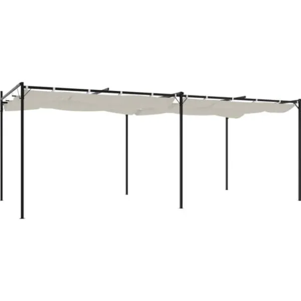 Pergola med infällbart tak | Färg: Gräddvit | Storlek: 589x292x230 cm