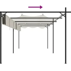 Pergola med infällbart tak | Färg: Gräddvit | Storlek: 589x292x230 cm