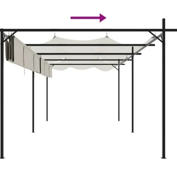 Pergola med infällbart tak | Färg: Gräddvit | Storlek: 589x292x230 cm