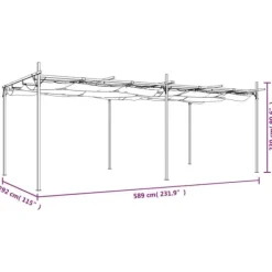 Pergola med infällbart tak | Färg: Gräddvit | Storlek: 589x292x230 cm