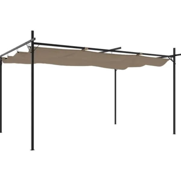 Pergola med infällbart tak taupe 395x292x230 cm Valvbågar, Spaljéer, Bersåer & Pergolor