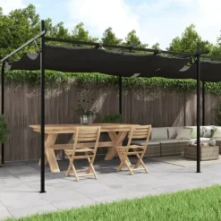 Pergola med infällbart tak antracit 589x292x230 cm Valvbågar, Spaljéer, Bersåer & Pergolor