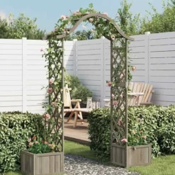 Sale Pergola med odlingslåda grå massivt granträ Valvbågar, Spaljéer, Bersåer & Pergolor
