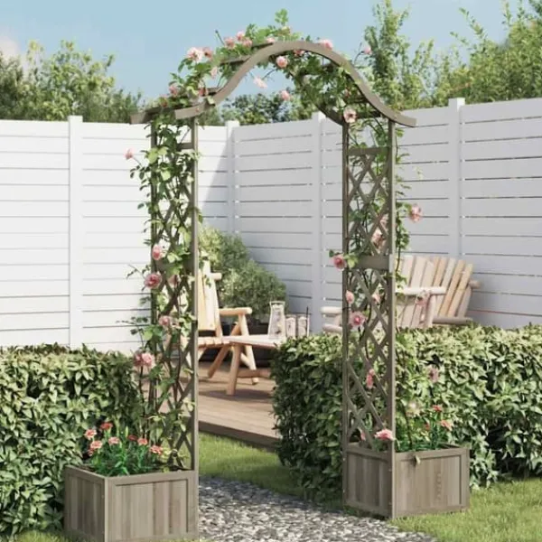Sale Pergola med odlingslåda grå massivt granträ Valvbågar, Spaljéer, Bersåer & Pergolor