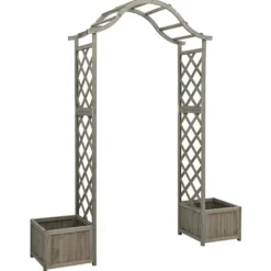 Best Pergola med odlingslåda grå massivt granträ Valvbågar, Spaljéer, Bersåer & Pergolor