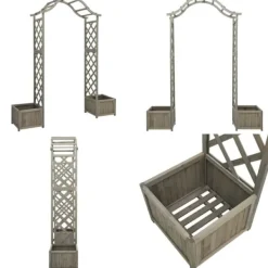 Pergola med odlingslåda grå massivt granträ - Pergola - Trädgårdsbåge - Home & Living Valvbågar, Spaljéer, Bersåer & Pergolor