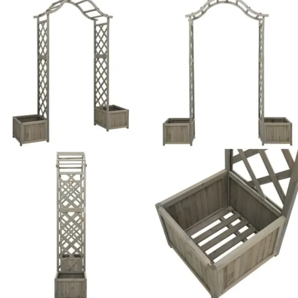 Pergola med odlingslåda grå massivt granträ - Pergola - Trädgårdsbåge - Home & Living Valvbågar, Spaljéer, Bersåer & Pergolor
