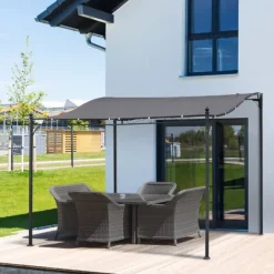 Pergola paviljong 297x297 cm, metall, grå – terrass/balkong Valvbågar, Spaljéer, Bersåer & Pergolor