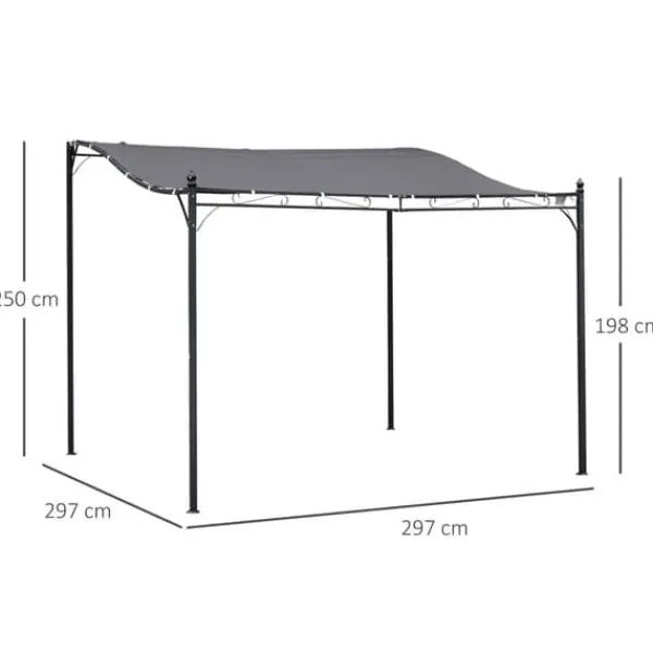 Pergola paviljong 297x297 cm, metall, grå – terrass/balkong Valvbågar, Spaljéer, Bersåer & Pergolor