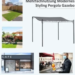 Pergola paviljong 297x297 cm, metall, grå – terrass/balkong Valvbågar, Spaljéer, Bersåer & Pergolor