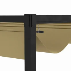 Pergola 4x3m trädgårdspaviljong, uteplatstak av stål, trädgårdspaviljong med justerbart tak, fristående, solskydd för terrass och trädgård, kaki