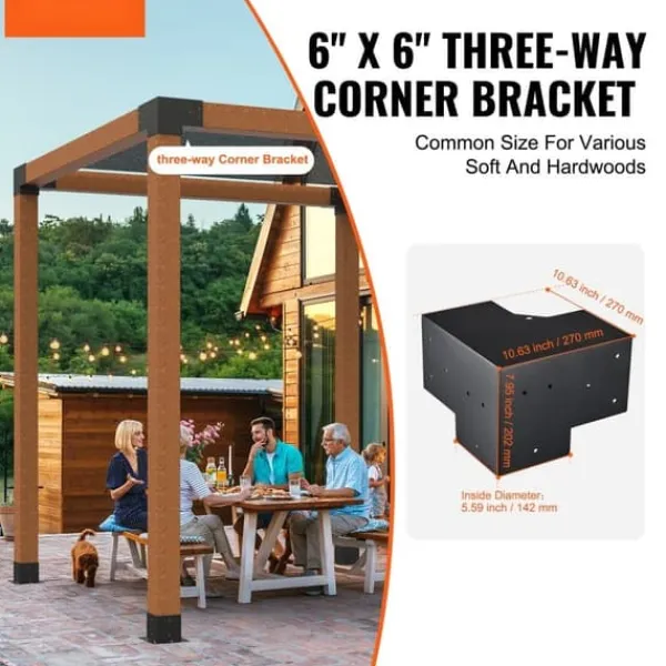 Pergolafäste Kit 152x152mm, 4st 3-vägs Heavy Duty Hörnfästen för DIY, enkel installation för pergola och uteplats.
