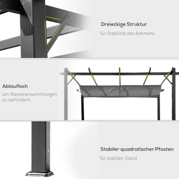 Pergola/paviljong 3×3×2,23 m, skjutbart tak, aluminium, kolgrå/mörkgrå