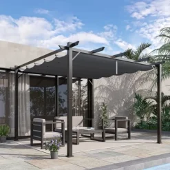 Clearance Pergola/paviljong 3×3×2,23 m, skjutbart tak, aluminium, kolgrå/mörkgrå Valvbågar, Spaljéer, Bersåer & Pergolor