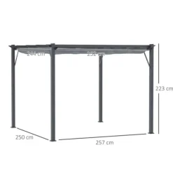 Clearance Pergola/paviljong 3×3×2,23 m, skjutbart tak, aluminium, kolgrå/mörkgrå Valvbågar, Spaljéer, Bersåer & Pergolor