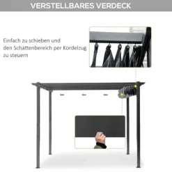 Clearance Pergola/paviljong 3×3×2,23 m, skjutbart tak, aluminium, kolgrå/mörkgrå Valvbågar, Spaljéer, Bersåer & Pergolor
