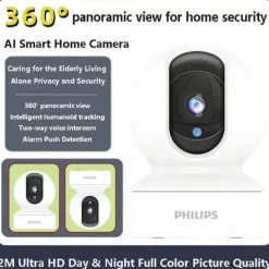 Philips TAI6000W/93 Trådlös Övervakningskamera – WiFi/4G, 1080p HD, Pan/Tilt, Rörelsedetektering, IR-nattvision, För Hem & Kontor