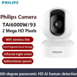Philips TAI6000W/93 Trådlös Övervakningskamera – WiFi/4G, 1080p HD, Pan/Tilt, Rörelsedetektering, IR-nattvision, För Hem & Kontor