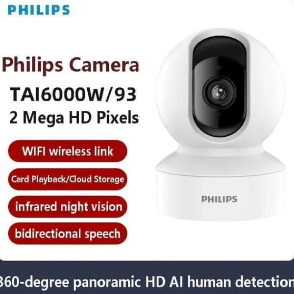 Philips TAI6000W/93 Trådlös Övervakningskamera – WiFi/4G, 1080p HD, Pan/Tilt, Rörelsedetektering, IR-nattvision, För Hem & Kontor
