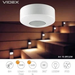 PIR-rörelse- och ljussensor 1200W IP20 8 meter rund Videx