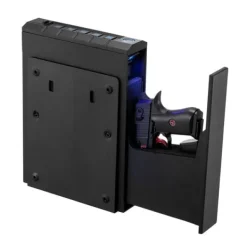New Pistolskåp - Biometrisk pistollåda - Fingeravtryck/Kod/Nyckel - LED-ljus - Utdragbar - För 1 pistol + magasin - För sängbord/bil - Snabbåtkomst Kassaskåp