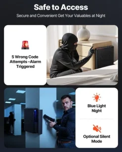 New Pistolskåp - Biometrisk pistollåda - Fingeravtryck/Kod/Nyckel - LED-ljus - Utdragbar - För 1 pistol + magasin - För sängbord/bil - Snabbåtkomst Kassaskåp