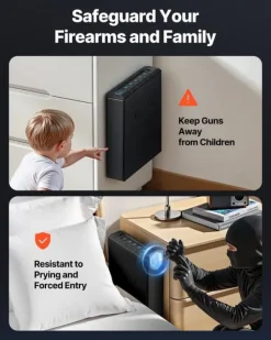 New Pistolskåp - Biometrisk pistollåda - Fingeravtryck/Kod/Nyckel - LED-ljus - Utdragbar - För 1 pistol + magasin - För sängbord/bil - Snabbåtkomst Kassaskåp