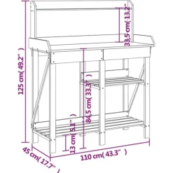 Best Plantbord med hyllor av massivt granträ - Växtbord för trädgård | Färg: Grå | Storlek: [ange storlek] Planteringsbänkar