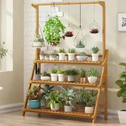 Plantebord, 3 nivåer, justerbar höjd, naturlig bambu,XL, Naturligt trä