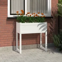 Sale Planteringslåda i massivt furu - Stabil och dekorativ | Färg: Vit | Storlek: 78x40x81 cm Planteringsbänkar