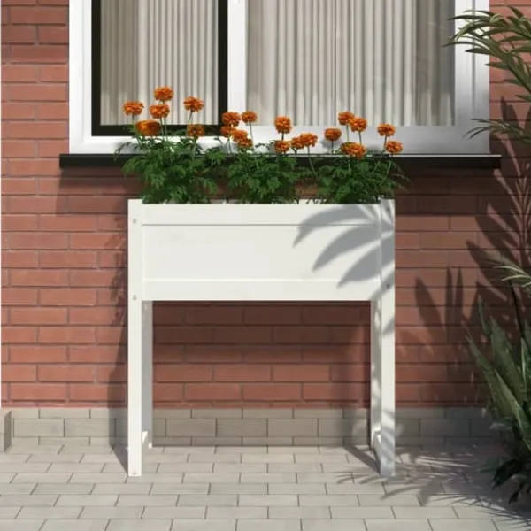 Sale Planteringslåda i massivt furu - Stabil och dekorativ | Färg: Vit | Storlek: 78x40x81 cm Planteringsbänkar