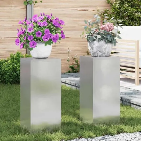 Planteringslåda i rostfritt stål för utomhusbruk - 2 st | Storlek: 24x24x55 cm | Färg: Silver