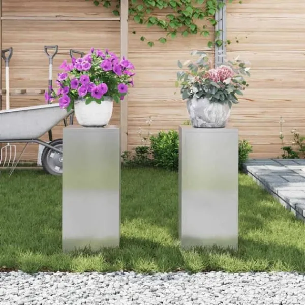 Planteringslåda i rostfritt stål för utomhusbruk - 2 st | Storlek: 24x24x55 cm | Färg: Silver