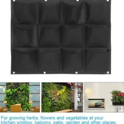 Clearance Planteringspåse Trädgård Balkong Vägg Vertikal Blomväxter Hängande Planter Svart Färg 12 Fickor Krukor & Växtbehållare