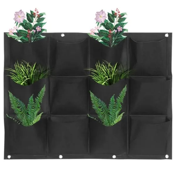 Clearance Planteringspåse Trädgård Balkong Vägg Vertikal Blomväxter Hängande Planter Svart Färg 12 Fickor Krukor & Växtbehållare