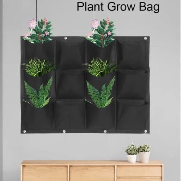 Clearance Planteringspåse Trädgård Balkong Vägg Vertikal Blomväxter Hängande Planter Svart Färg 12 Fickor Krukor & Växtbehållare