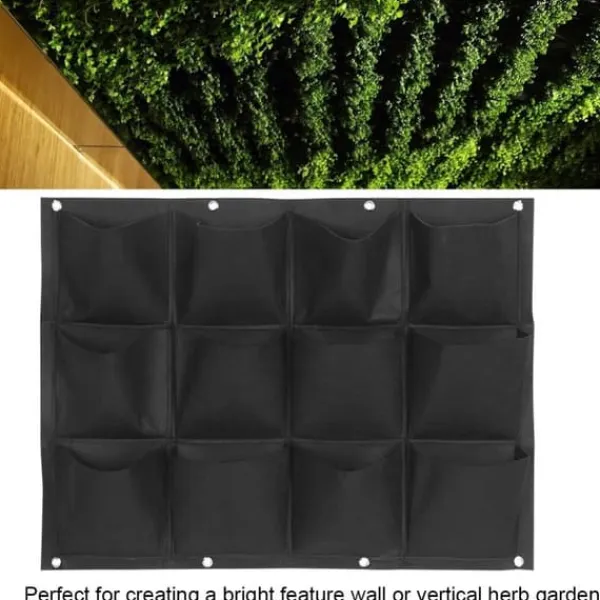 Clearance Planteringspåse Trädgård Balkong Vägg Vertikal Blomväxter Hängande Planter Svart Färg 12 Fickor Krukor & Växtbehållare